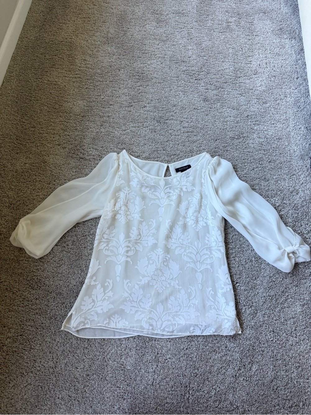 White Textured Three-Quarter Sleeve Blouse
